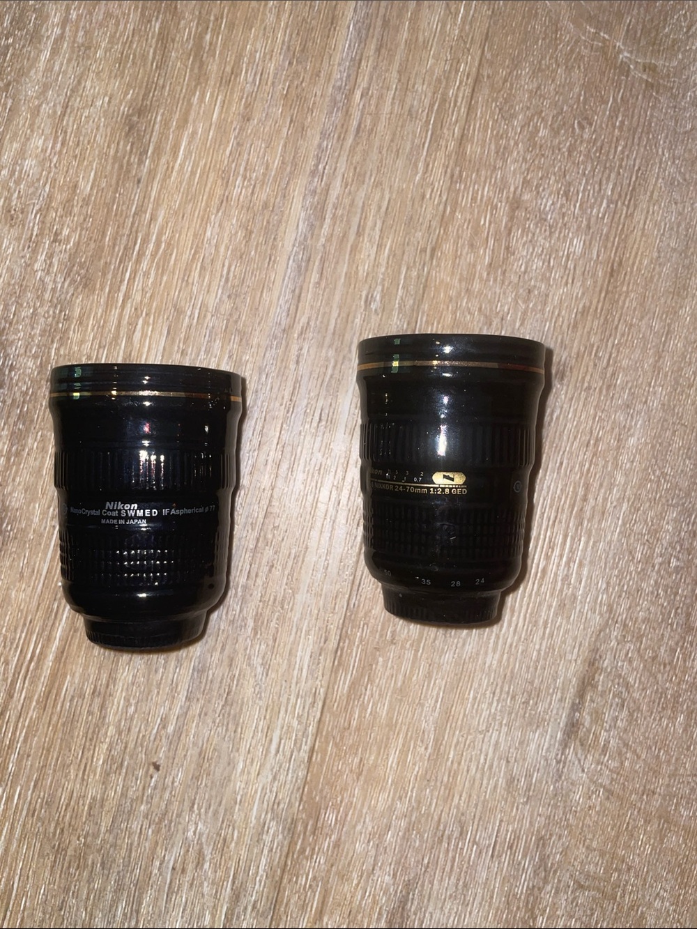 Nikon Black Twin Photo Lenses Shot Glasses with Gold Accents